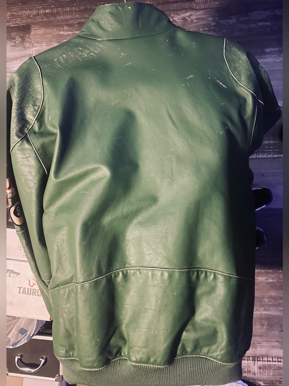 Puma Dark Green Leather Bomber Jacket